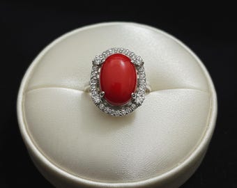 Anillo de coral rojo en plata de ley 925, anillo de piedra roja natural, joyería bohemia hecha a mano, delicada banda de coral rojo, regalo llamativo para ella, plata