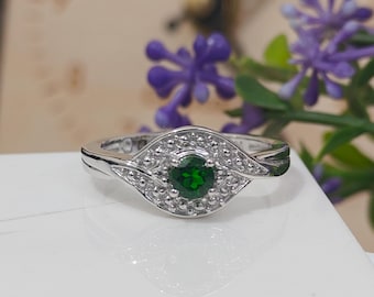 Emerald Ring in 925 Sterling Silver | Natural Green Gemstone Ring | May Birthstone Jewelry | Handmade Gift for Her