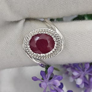 Bague rubis naturel en argent sterling 925 | Bijoux en pierres précieuses rouges faits main | Bague de fiançailles avec pierre de naissance de juillet