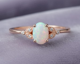 Opal Ring 925 Sterling Silber, Zarte Zierliche Stapel Ring, Oktober Geburtsstein Geschenk für Sie, Minimalistischer Feuer Opal Schmuck