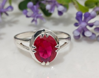 Dainty Ruby Ring: 925 Sterling Silver July Birthstone