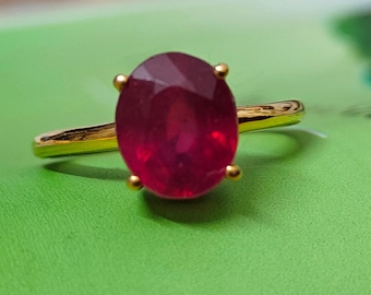 Bague rubis naturel délicat : pierre de naissance de juillet en argent sterling 925