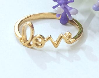Sterling Silber Love Ring: Minimalistischer Schmuck, zierliche Schrift