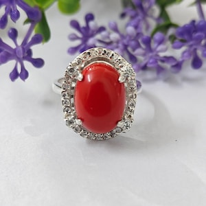 Coral Ring in 925 Sterling Silver | Red Coral Statement Ring | Handmade Gemstone Jewelry Gift