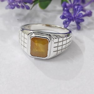 Natürlicher Gelber Saphir Ring in 925 Sterling Silber | September Geburtsstein Ring | Zierlicher Gelber Edelstein Ring