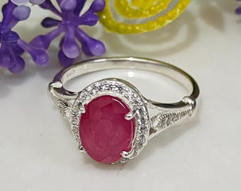 Natural Ruby Ring in 925 Sterling Silver | Genuine Red Gemstone Ring | July Birthstone Jewelry | Handmade Gift for Her