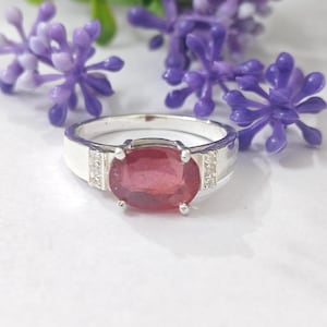 Natural Ruby Ring | 925 Sterling Silver July Birthstone Ring | Handmade Gemstone Jewelry Gift for Her