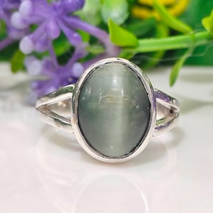 Natural Cat&#39;s Eye Ring 925 Sterling Silver | Handmade Crystal Protection Ring | Unique Gemstone Jewelry for Men & Women