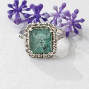 Natural Emerald Ring 925 Sterling Silver | May Birthstone Ring | Dainty Green Gemstone Jewelry Gift
