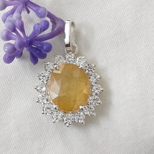 Natural Yellow Sapphire Pendant 925 Sterling Silver | Pukhraj Gemstone Necklace | Healing Crystal Jewelry Gift