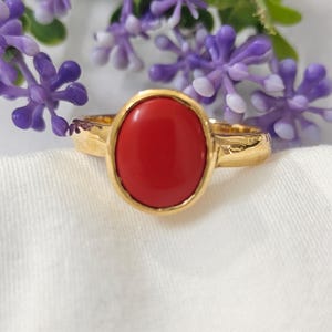 Coral Ring 925 Sterling Silver | Red Coral Gemstone Ring | Handmade Healing Jewelry Gift for Women