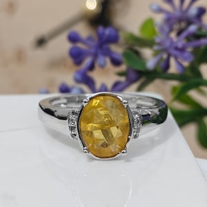 Yellow Sapphire Ring in 925 Sterling Silver | Natural Yellow Gemstone Ring | September Birthstone Jewelry | Handmade Gift for Her