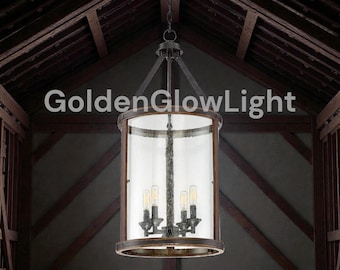 Cottagecore Wagon Wheel Chandelier 25 Wide, Rustic 6-Light Faux Wood with Clear Seeded Glass for Farmhouse Dining Room, Kitchen, Bedroom