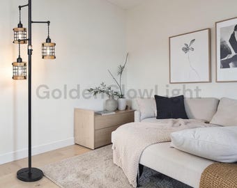 Floor Lamp with End Table & Wicker Drawer | Nightstand Lamp for Small Spaces | Storage Shelf Bedroom Living Room Guest Room Light