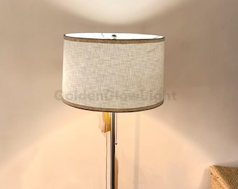 Modern Minimalist Floor Lamp Brushed Nickel, 59" Tall Silver Metal Standing Light with Off White Tapered Drum Shade for Living Room.