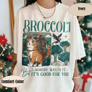 Brokkoli Katzen Shirt, Drachen Reiter Fantasy Tee, Bücherwurm Geschenk