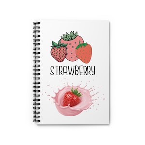 Cahier à spirales sur le thème des fraises - Joli journal, fournitures scolaires, cadeau pour les étudiants, prise de notes, journal de recettes - trait ligné, retour