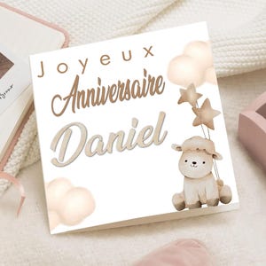 Carte d'anniversaire Ourson bébé Enfant – Joyeux Anniversaire prénom – Carte Vœux nordique – Carte 1er anniversaire personnalisée