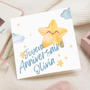 Carte d'anniversaire Étoile Mignonne pour Enfant – Joyeux Anniversaire prénom – Carte Vœux Artisanale – Carte 1er anniversaire personnalisée