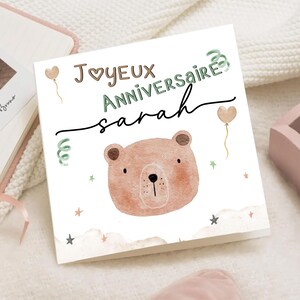 Carte d'anniversaire ourson nordique bébé Enfant – Joyeux Anniversaire prénom – Carte Vœux naissance – Carte 1er anniversaire personnalisée