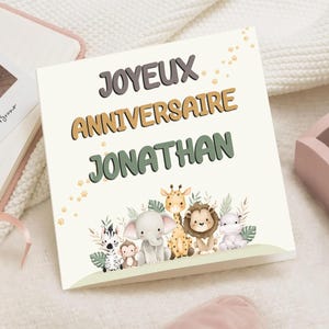 Carte d'anniversaire safari animaux bébé Enfant – Joyeux Anniversaire prénom – Carte Vœux nordique – Carte 1er anniversaire personnalisée