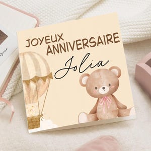Carte d'anniversaire Ourson bébé Enfant – Joyeux Anniversaire prénom – Carte Vœux nordique – Carte 1er anniversaire personnalisée