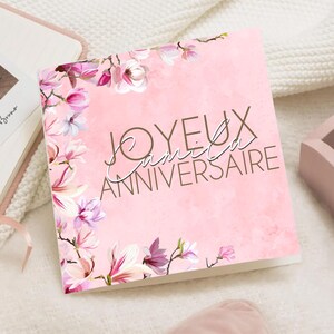 Carte d’anniversaire fleurie homme femme ou fille – Design floral aquarelle avec papillon et libellule – Carte élégante personnalisée prénom