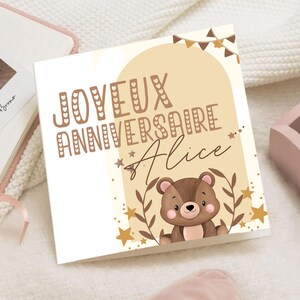 Carte d'anniversaire ourson nordique bébé Enfant – Joyeux Anniversaire prénom – Carte Vœux Artisanale – Carte 1er anniversaire personnalisée