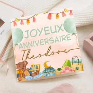 Carte d'anniversaire Ourson bébé Enfant – Joyeux Anniversaire prénom – Carte Vœux nordique – Carte 1er anniversaire personnalisée