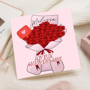 Carte d’anniversaire fleurie homme femme ou fille – Design floral aquarelle avec papillon et libellule – Carte élégante personnalisée prénom
