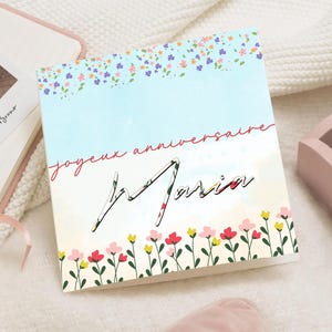 Carte anniversaire fleur floral femme homme – Message Romantique fille  – carte amour joyeux anniversaire personnalisée prénom rose