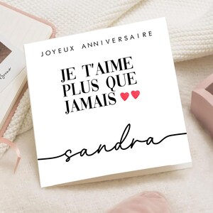 Carte anniversaire Cœur Rose femme homme – Message Romantique fille – Carte élégante – carte amour joyeux anniversaire personnalisée prénom