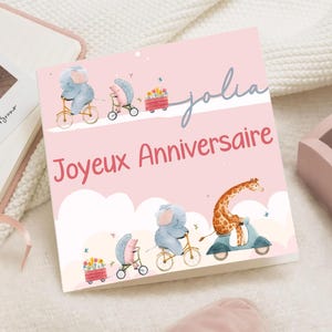 Carte d'anniversaire animaux Enfant bébé – Joyeux Anniversaire prénom – Carte Vœux nordique – Carte 1er anniversaire personnalisée prénom