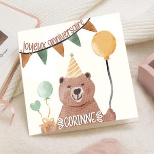 Carte d'anniversaire Ourson pour Enfant – Joyeux Anniversaire prénom – Carte Vœux illustration – Carte 1er anniversaire personnalisée