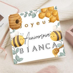 Carte d'anniversaire abeille bébé enfant – Joyeux Anniversaire prénom – Carte vœux nordique– Carte 1er anniversaire personnalisée