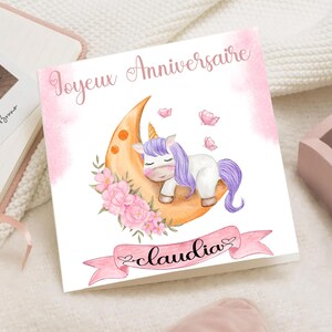 Carte d'anniversaire unicorne bébé Enfant – Joyeux Anniversaire prénom – Carte Vœux nordique – Carte 1er anniversaire personnalisée prénom