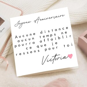 Carte anniversaire Cœur Rose femme homme – Message Romantique fille – Carte élégante – carte amour joyeux anniversaire personnalisée prénom