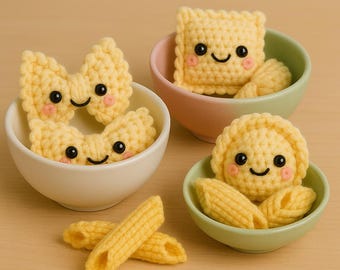 Crochet Pasta Pattern Bundle, Amigurumi Ravioli Play Food Set (PDF)