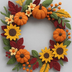 Crochet Autumn Wreath Pattern PDF | Fall Decor Crochet Pattern | Sunflower & Pumpkin Wreath | DIY Seasonal Craft Tutorial