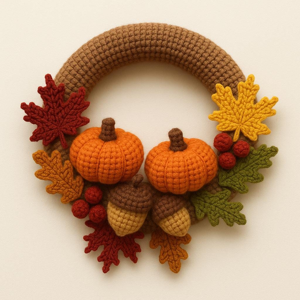 Fall Crochet Wreath Decorations Pattern Pdf– DIY Autumn Decor Pumpkins ...