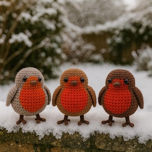 Patrón de petirrojo a crochet en PDF • Tutorial de pájaro amigurumi • Adorno de petirrojo DIY • Descarga instantánea