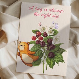 Cartão de aniversário para melhor amigo para imprimir – Cartão de abraço de urso – Citação inspiradora – Download digital floral vintage – Presente pensando em você