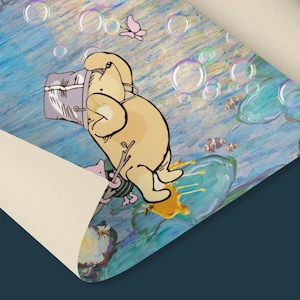 Lámina de Monet con Winnie the Pooh y sus amigos – Decoración infantil con nenúfares – Cita original – Regalo para nuevos padres y baby shower