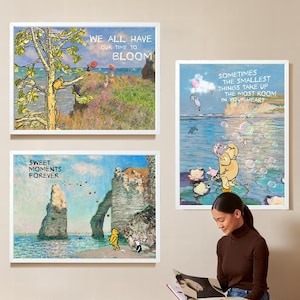 Set di 3 stampe per cameretta di Monet con Winnie the Pooh – Arte murale originale per bambina o bambino – Regalo per baby shower – Deliziosa decorazione artistica per la cameretta dei bambini