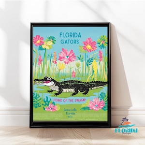 Florida Gator Wall Decor Florida Swamp Pastel Wall Art Florida Dorm Room Accessory University of Florida Art Digital Download