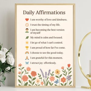 Daily Affirmations Wall Art Printable – Aesthetic Therapy Poster for Self-Love, Mindfulness & Mental Health – Digital Download