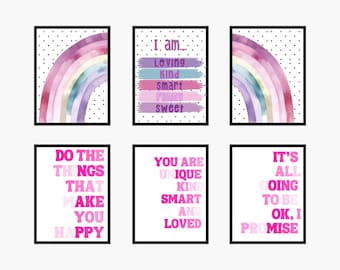 Pastel Rainbow Nursery Art Prints: Motivational Girl Room Decor (Digital Download)
