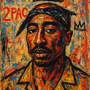 Portrait de Tupac Amaru Shakur - Impression d'art numérique de style Basquiat (téléchargement instantané) 2 pièces