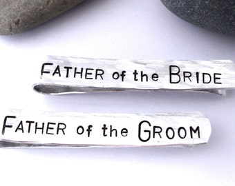 Wedding Tie Bar Set, Father of the Bride, Tie Bar Ser, Father of the Groom Tie Bar Clip, Hand Stamped Tie Clip, Wedding Tie Bar