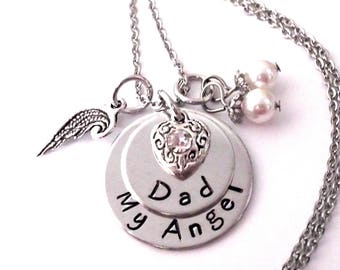 Dad Memorial, Dad Memorial Necklace, My Angel Dad, Dad Memorial Keychain, Dad Bereavement, Loss of Dad, Dad Loss, Loss of Parent